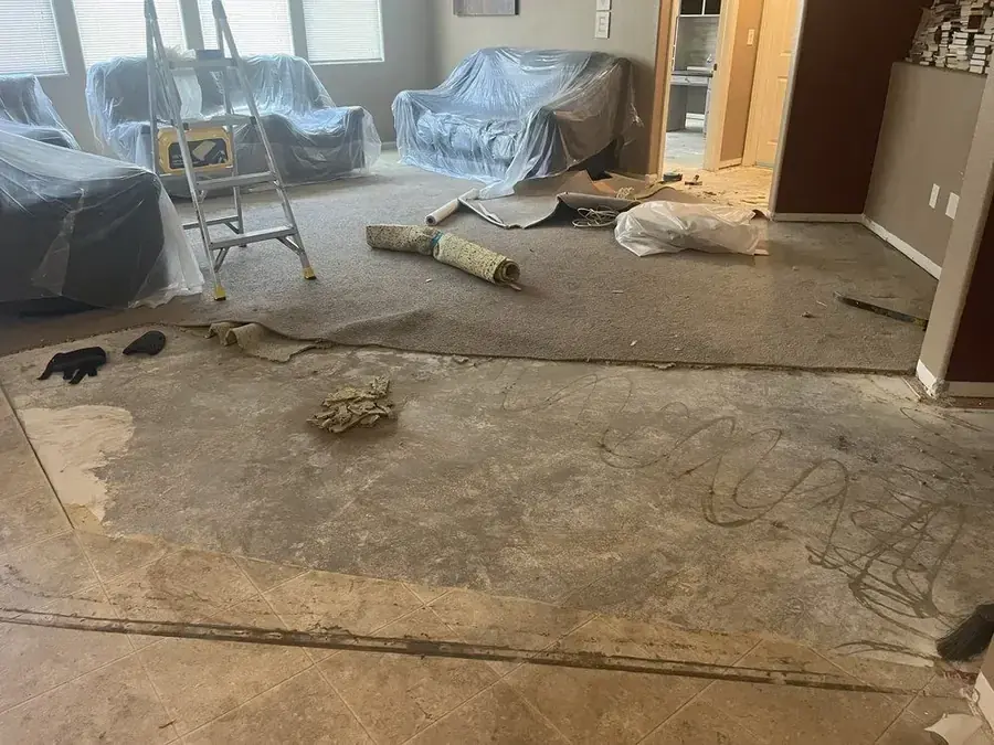 Flooring cleared for structural drying in a northeast Valley home