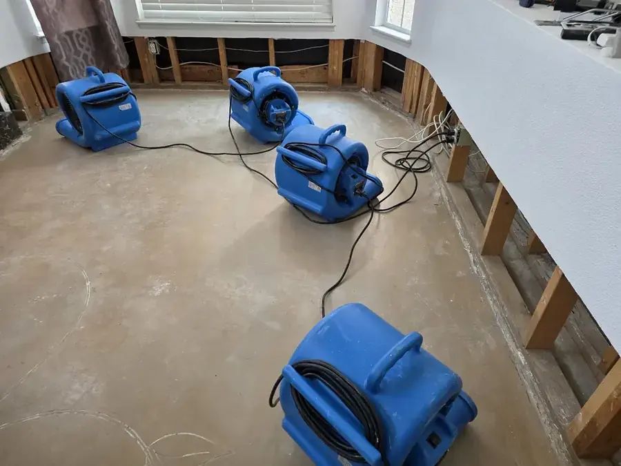 Air movers and dehumidifiers drying a Paradise Valley room