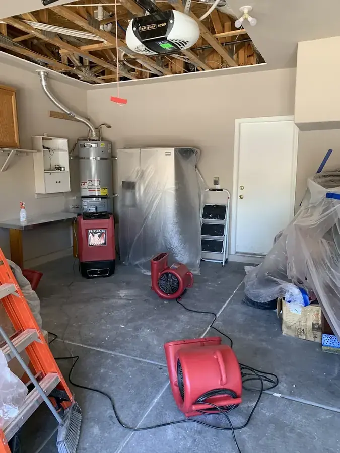 Water heater flood in a Paradise Valley garage